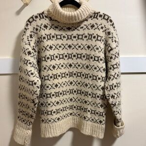 Cozy Cream and Brown Wool Turtleneck Sweater